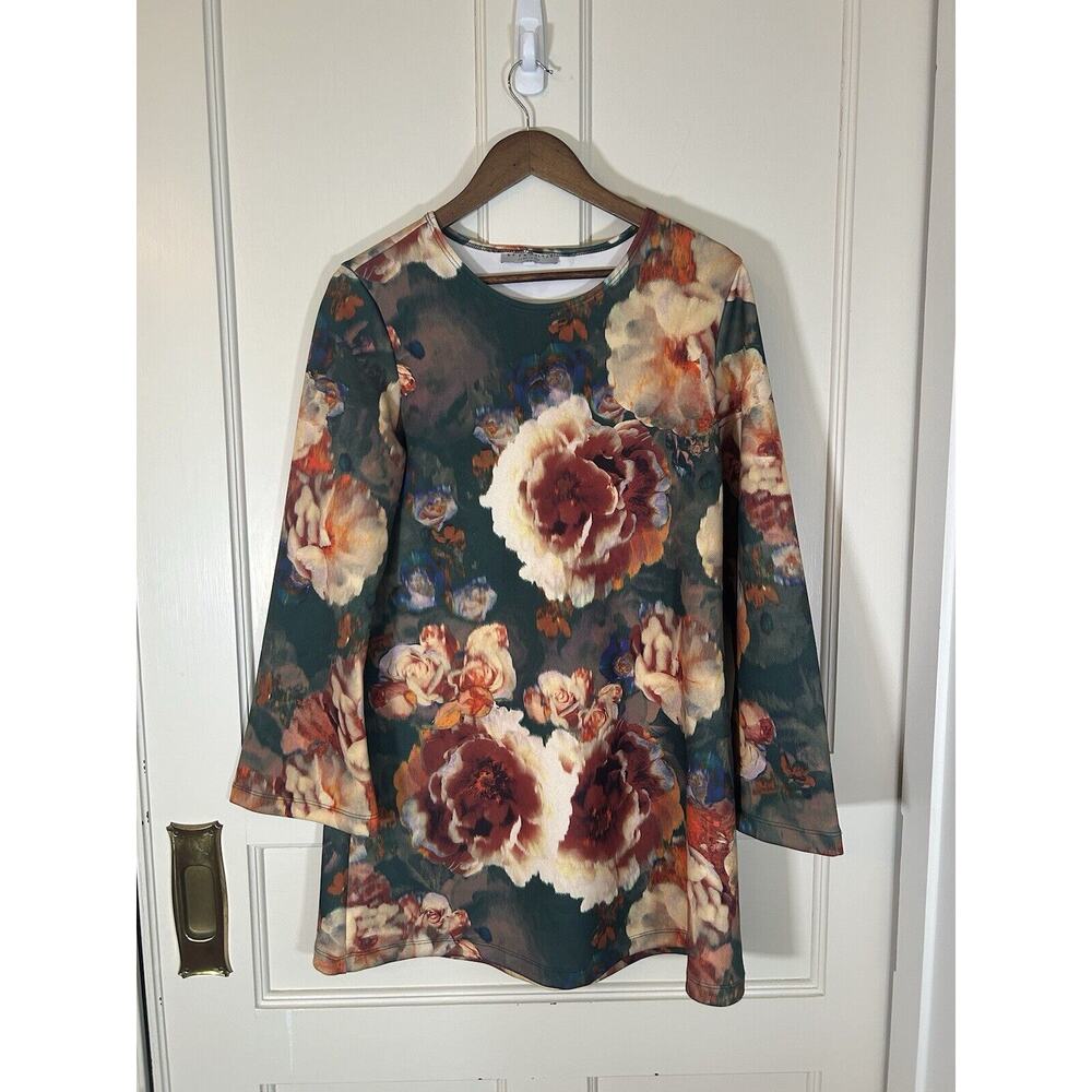 Bryn Walker Floral Tunic Blouse Top Womens Size Medium Green Pink Classic Garden